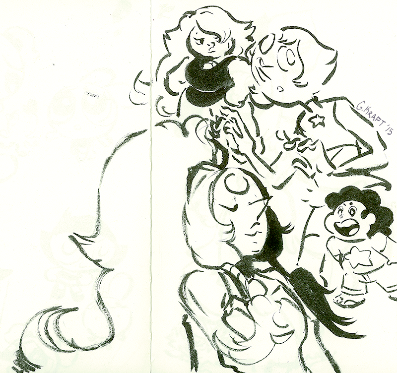 Some old SU brush pen sketches.  The first was drawn right after “The Answer” premiered and the other two pages were drawn to pass time on a long flight.