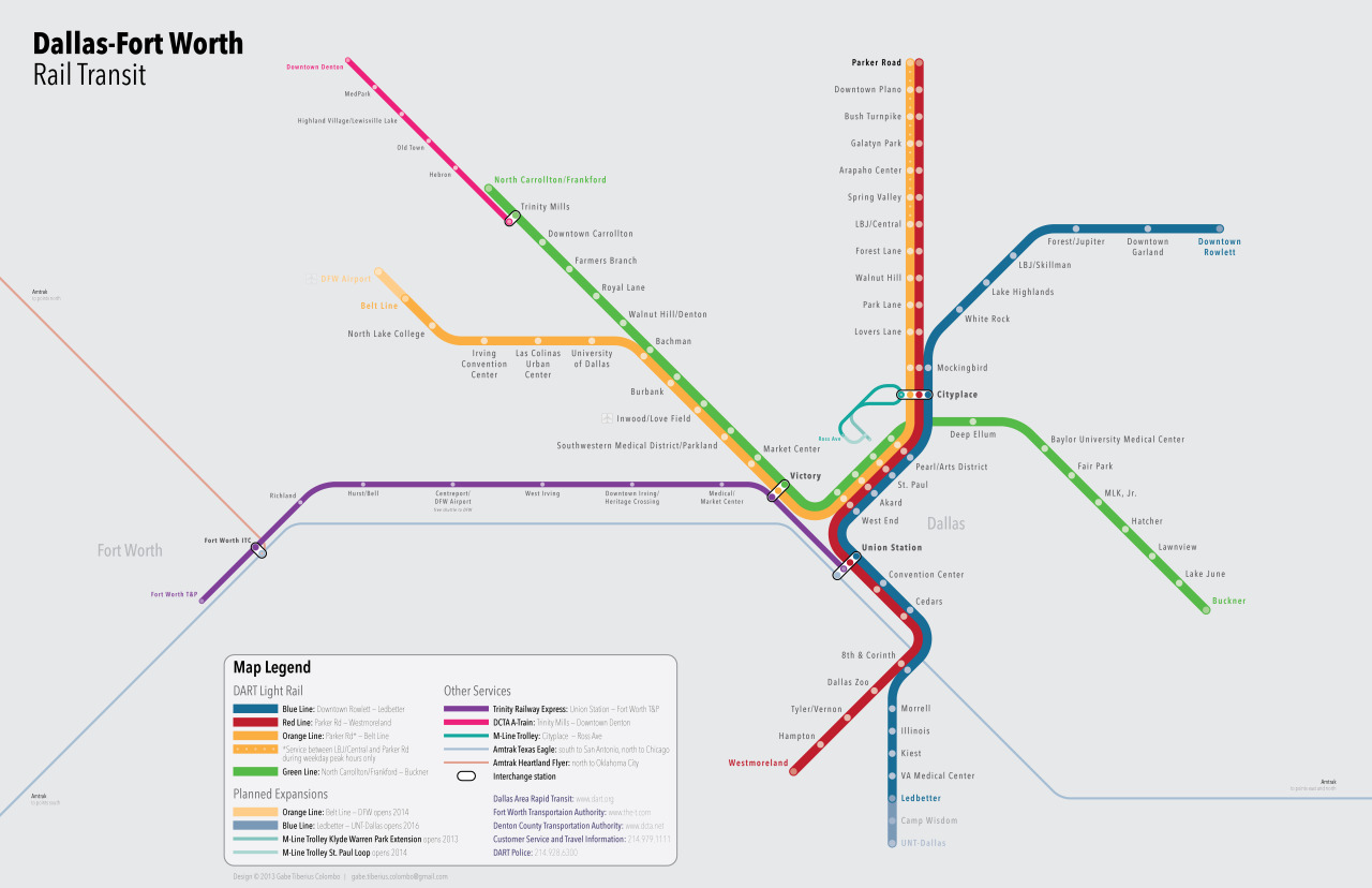 Unofficial Map Dallas Fort Worth Rail Transit By Transit Maps