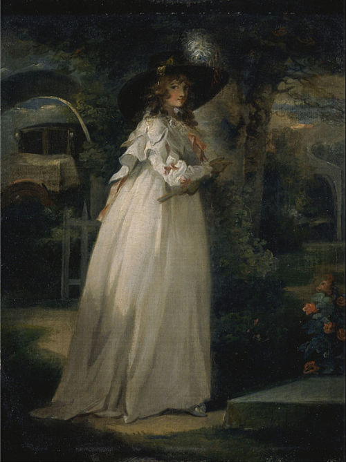 Portrait of a girl in a garden by George Morland, circa 1786-1788.