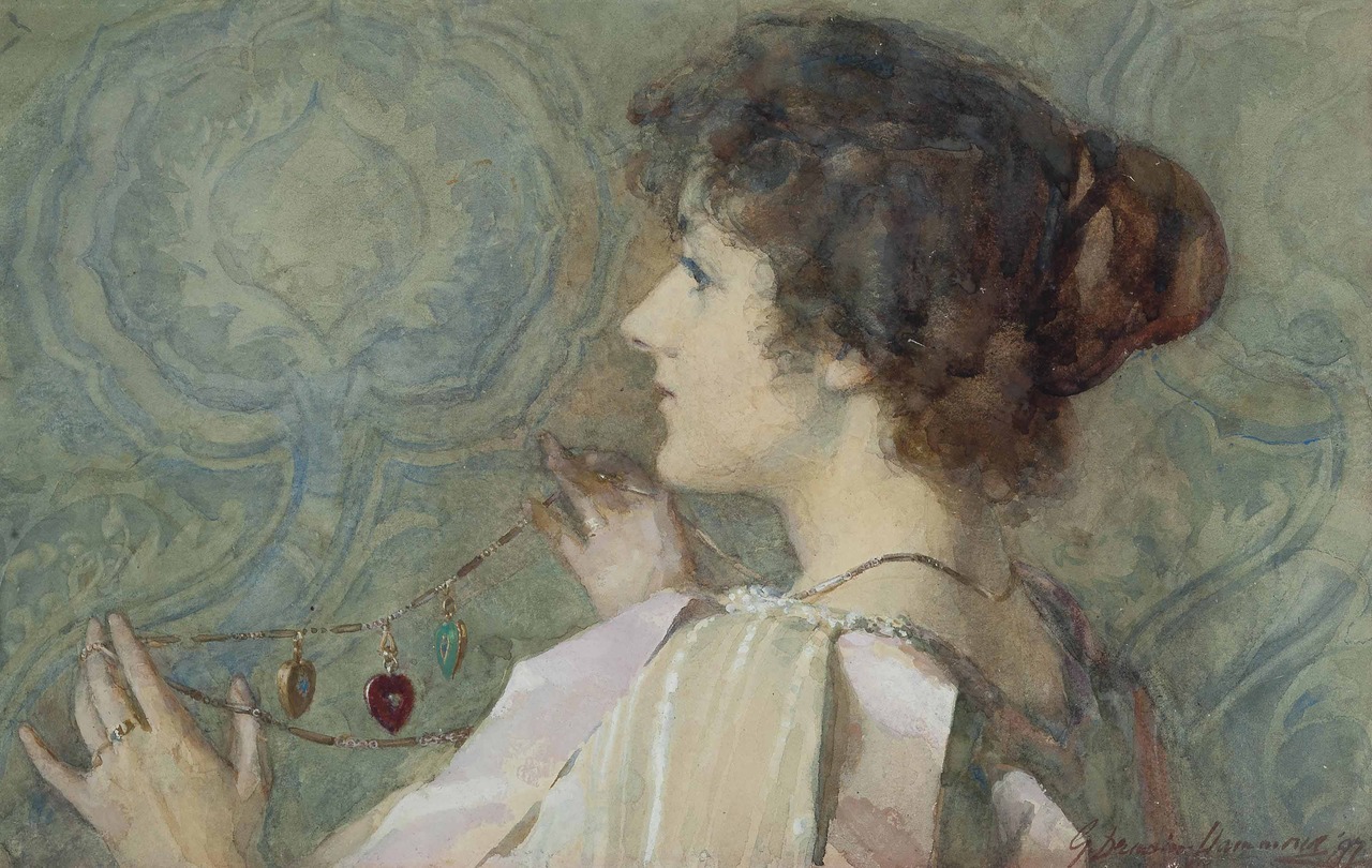 Queen of hearts, 1897, Gertrude Demain Hammond. (1862 - 1953)
- Pencil, Watercolour and Bodycolour -