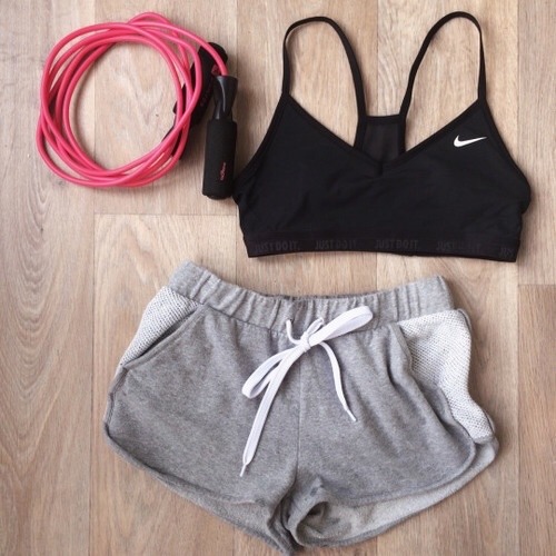 style workout clothes outfit inspiration fitblr fitness fitness outfit jump rope sports sports bra shorts