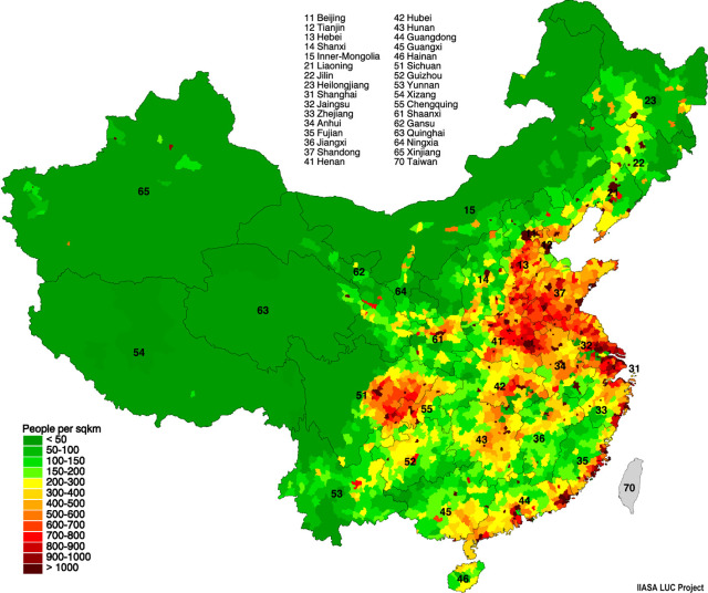 Population density map of China. Maps on the Web