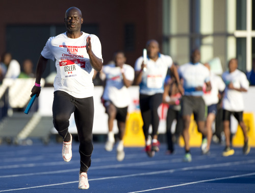 Ben Johnson ran his first competitive race in close to two decades on Tuesday, competing at a Toronto meet in a celebrity relay