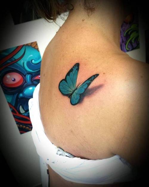 By Diego Gruber, done at Gruber Tattoo, Contenda.... insect;small;diegogruber;butterfly;animal;tiny;ifttt;little;realistic;shoulder blade