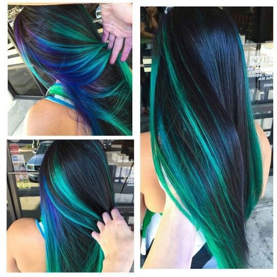 Hair Chalk Blue Green Streak Dyed Hair Color Idea More