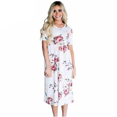 favepiece:Casual Short Sleeve O-neck Dress with Print - Use...