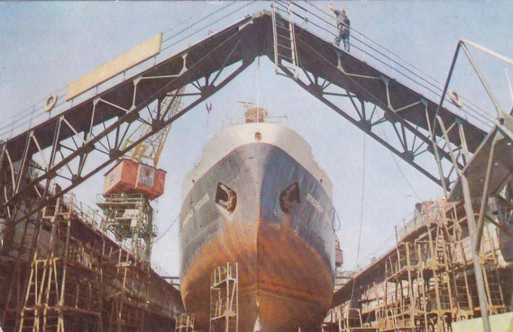 Odessa, Ukraine. “Vladimir Rusanov” tanker at the docks. 1975