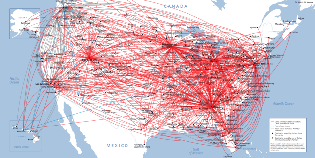 Flight routes of Delta in the US. - Maps on the Web