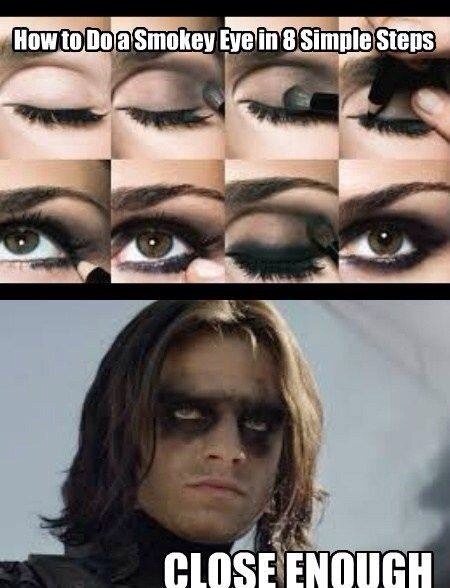 winter soldier bucky barnes lol funny smokey eyes make up marvel nurd nerd geek close enough kingofgeeks
