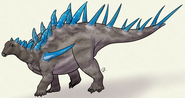 dinosaur with horns and spikes