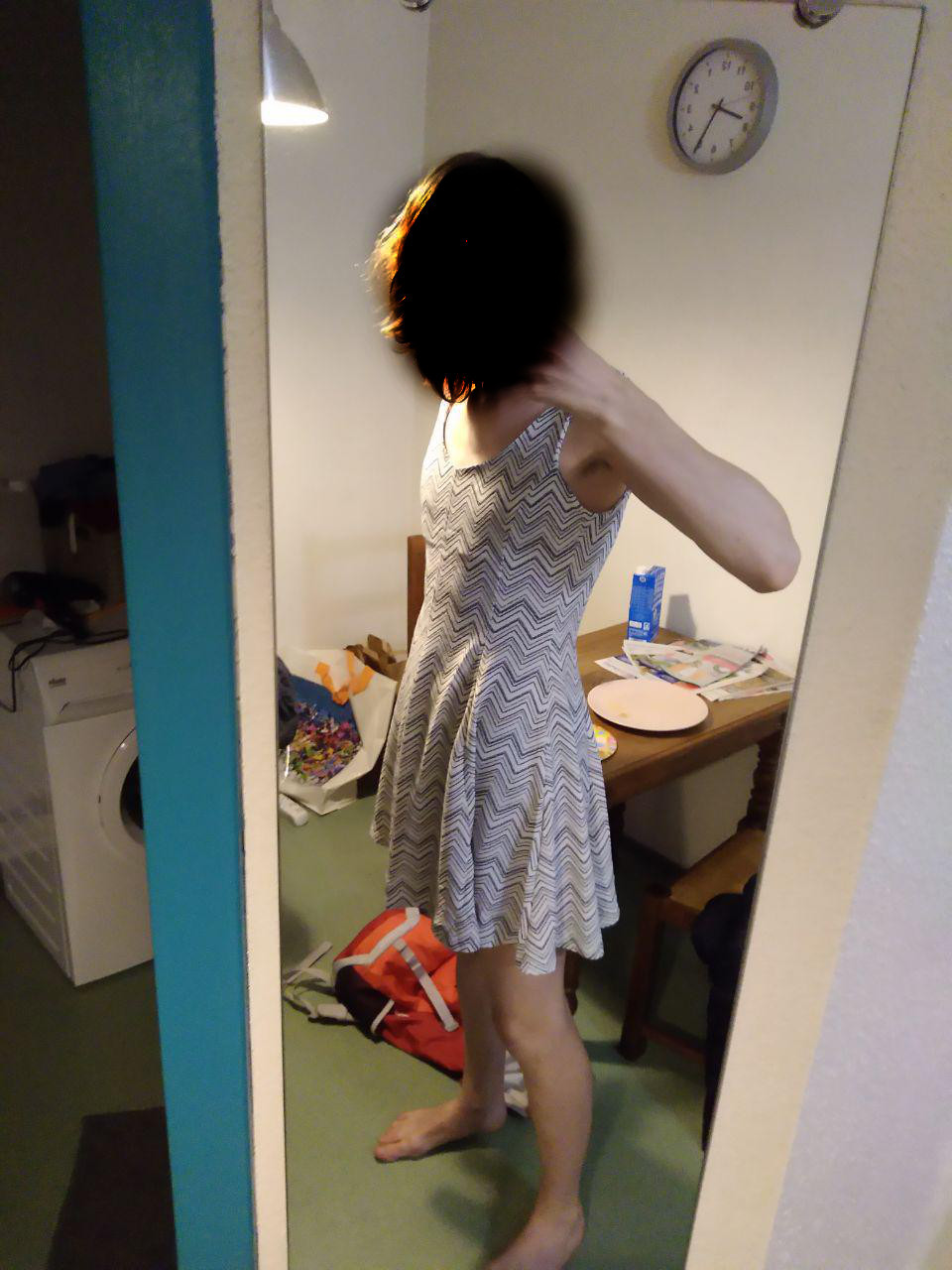 picture of me in a dress, head blurred
