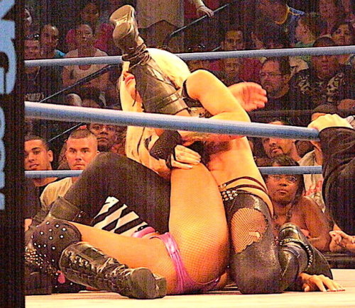 Angelina Love goes for a 3 count ..