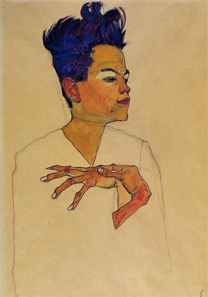 egonschiele-art:Self Portrait with Hands on...