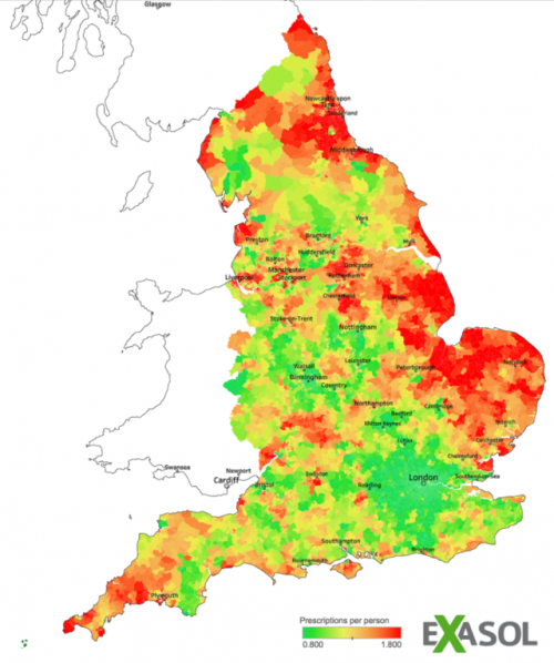 Depression prescriptions in England. - Maps on the Web