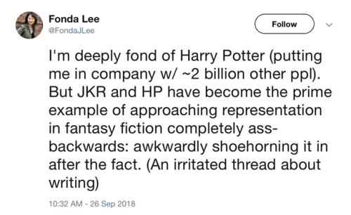 dearprongs:Fonda Lee’s twitter thread on JK Rowling