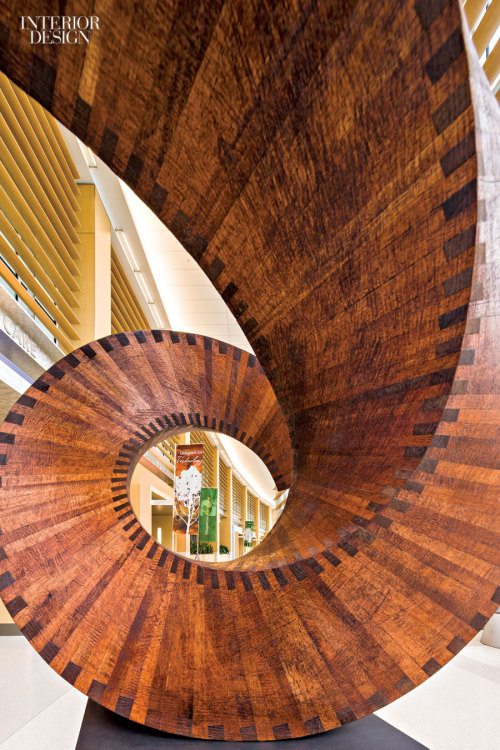 interior design design Collaboration of Design + Art Awards James Perry staircase sculpture spiral hospital Healthcare healthcare design Rosalyn Cama HOK RMJM Hiller Plainsboro hospital design art collection design awards CoD+A Awards wood sculpture