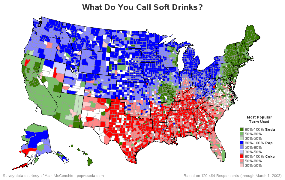 New version of the US coke, pop, soda map. - Maps on the Web