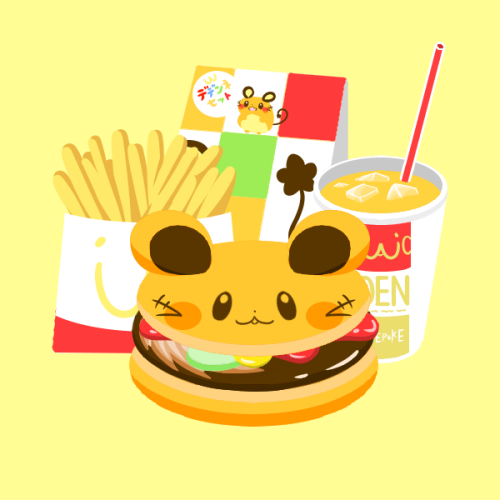 cupcakedex:Dedenne-themed fast food art by pokemofueaka!