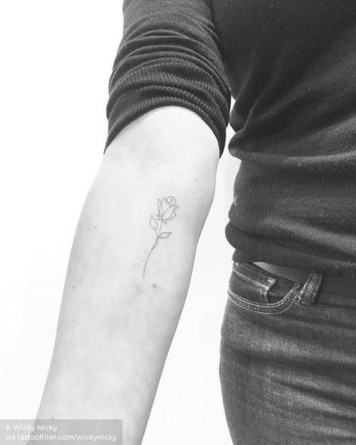 By Wicky Nicky, done at West 4 Tattoo, Manhattan.... flower;fine line;small;line art;wickynicky;tiny;rose;ifttt;little;nature;inner forearm
