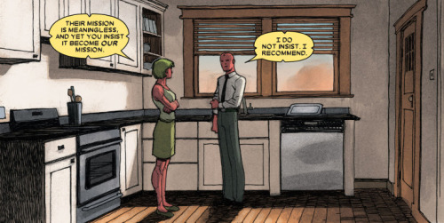 Virgina and Vision talk in the kitchen.