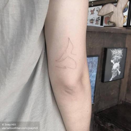 By Joey Hill, done at High Seas Tattoo Parlor, Los Angeles.... small;line art;whale;animal;tricep;tiny;joeyhill;whale tail;ifttt;little;nature;minimalist;ocean;fine line