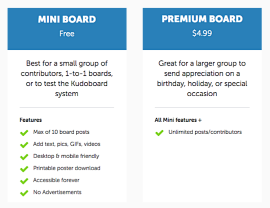 pricing update from Kudoboard free group ecards
