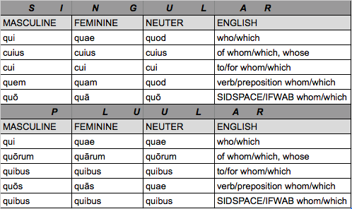 Latin Relative Pronouns Chart