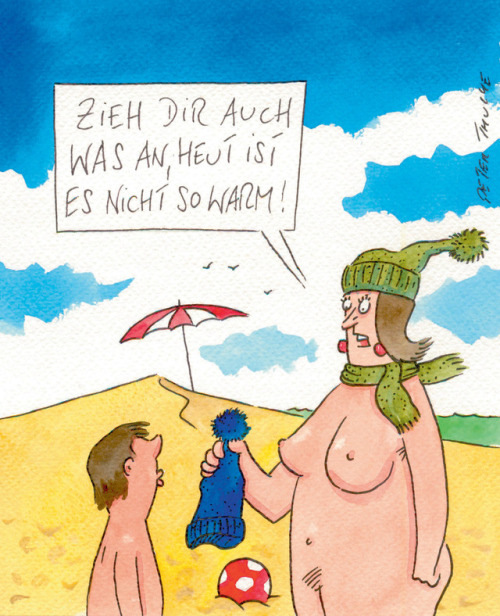 naturist-cartoons:TRANSLATION: You put something on too, it’s...