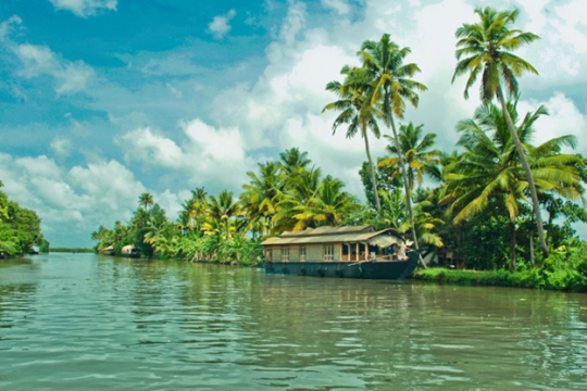 Water with boat house located in Aleppey, kerala in india
