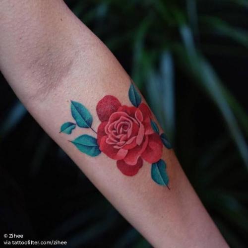 By Zihee, done in Barcelona. http://ttoo.co/p/33998 facebook;flower;illustrative;inner forearm;medium size;nature;rose;twitter;zihee