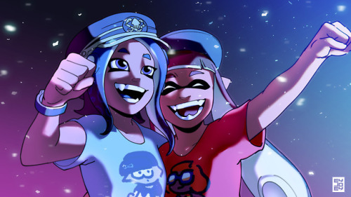 eyjoey:Just girlfriends celebrating Splatfest together ✨ Base...