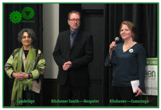 Michele Braniff (Cambridge), David Weber (Kitchener South—Hespeler) and Stephanie Goertz for Kitchener—Conestoga