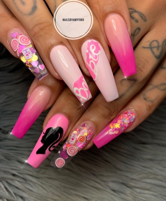 Neon Pink Barbie Pink Stiletto Nails