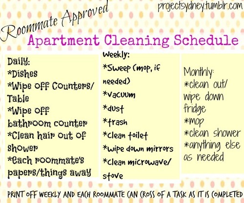 Cleaning Chart For Roommates