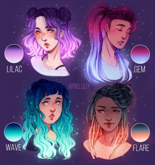 relseiyart:Which is your fav glowy gradient hair? Lilac - Gem -...