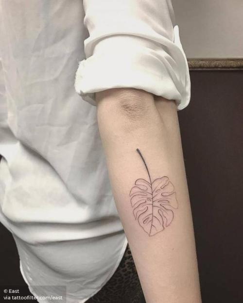 By East, done at Shamrock Social Club, West Hollywood.... small;single needle;leaf;tiny;ifttt;little;nature;forearm;east;monstera deliciosa leaf