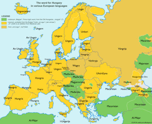 languageoficeandfire:mapsontheweb:How to say Hungary in other...