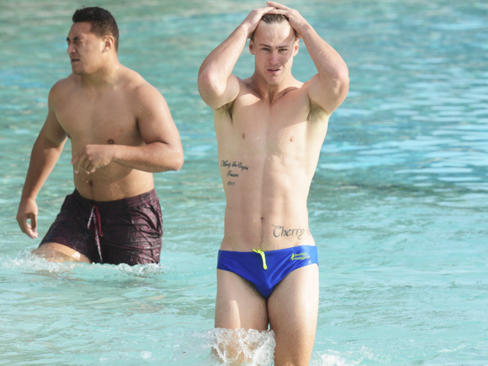 Footy Players: Daly Cherry-Evans goes for a dip