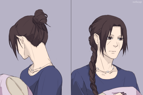 surfacage:itp: shisui really really likes itachi’s hair(also...