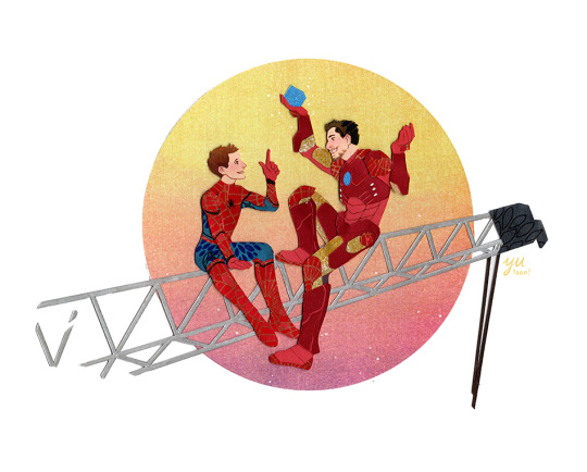 A papercraft commission for @the-gabardine-fox of Tony and Peter chillaxing at the end of a long day of hero business,...
