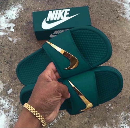 army green nike slides