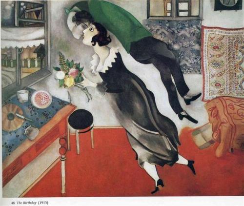 arles-bedroom:Over the town, 1918  The Birthday, 1915     Marc...