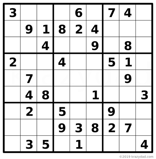 daily sudoku — Solve this puzzle at Krazydad SuperTough Killer...