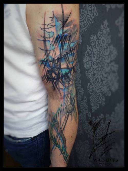 By Dodo · Michal Urban, done at Wild Lines Tattoo, Plzeň.... abstract;dodo michal urban;huge;contemporary;facebook;twitter;expressionist;sleeve