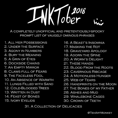 tehartmonkey:I decided to just make my own list for Inktober...