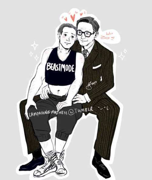 Old sketch of Eggsy in crop top with Harry cuz why not. Amen my...