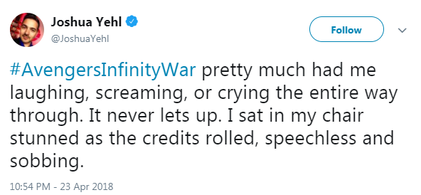 ... Sobbing? Gee, I guess that movie must be-- ... Oh wait, this guy just likes to cry a lot...?  They just invited a guy who cries a lot to the Avengers premiere.  “H-h-he asked me if I-I-I wanted...