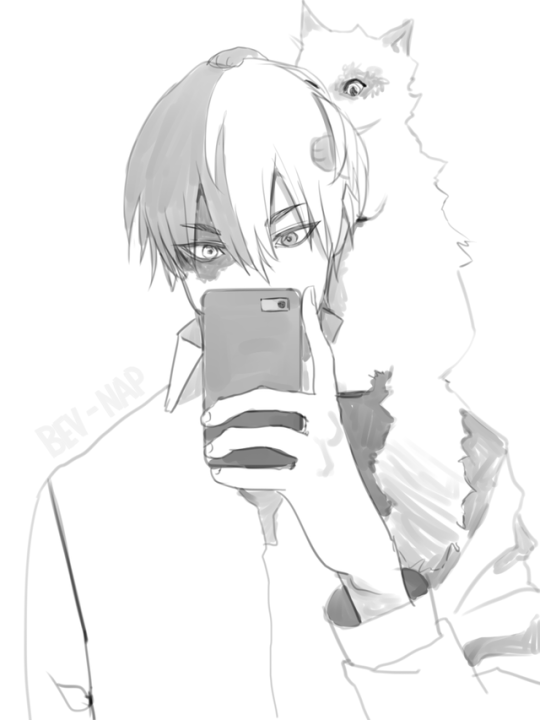 Todoroki takin a mirror selfie with his new friend~