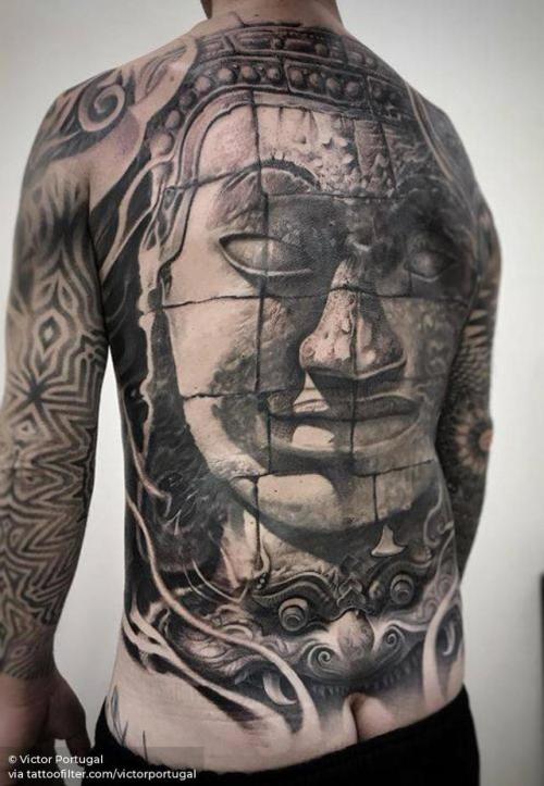 By Victor Portugal, done at Victor Portugal Tattoo Studio,... black and grey;backpiece;big;victorportugal;character;facebook;buddhist;twitter;buddha;religious