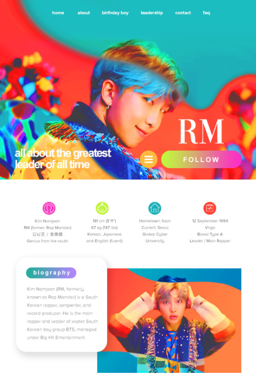 dearmyjimin:RM | Website Mockup- the greatest leader of all time...